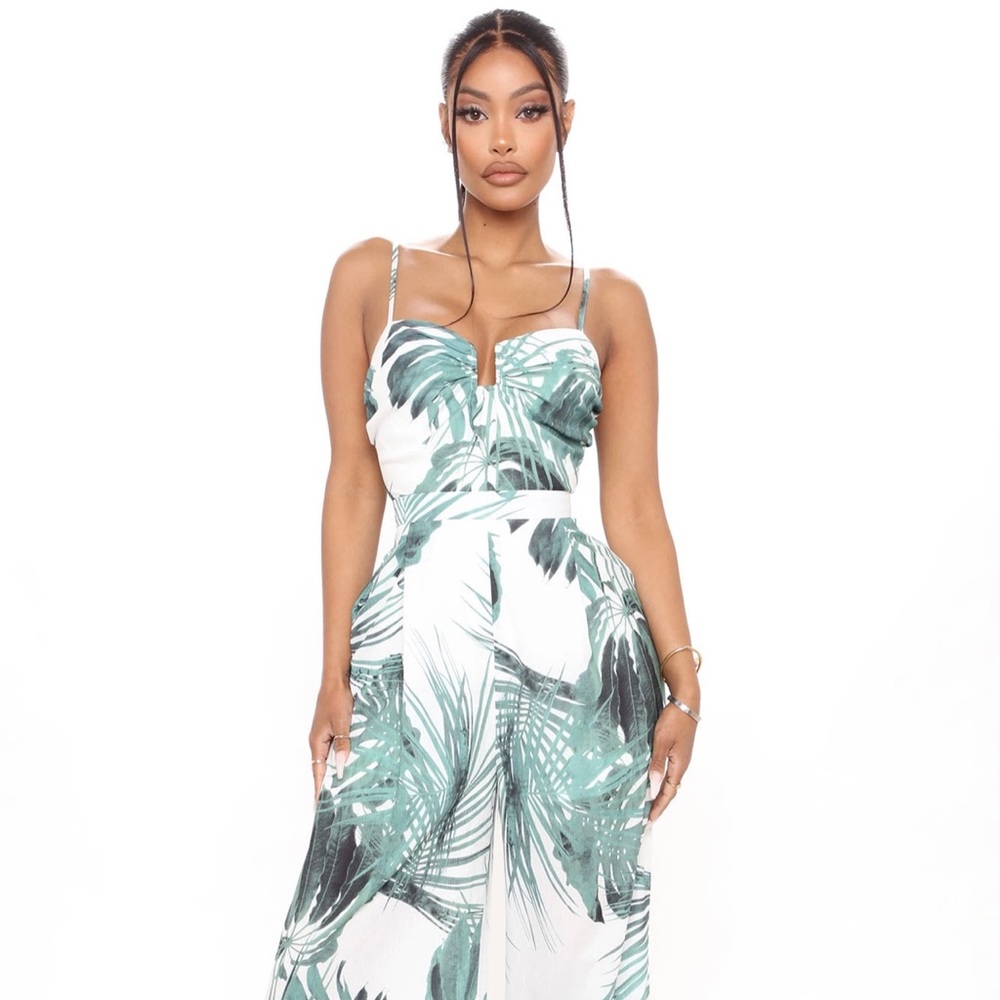 FashionNova Wide Leg Tropical Jumpsuit